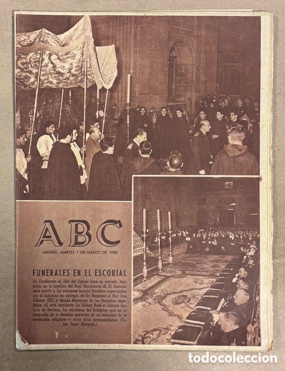 Coleccionismo de revistas y peri&oacute;dicos: ABC (1 MARZO 1960) FUNERALES EN EL ESCORIAL, CENTENARIO FERROCARRIL ANDALUC&Iacute;A LA BAJA, AGADIR TERREM