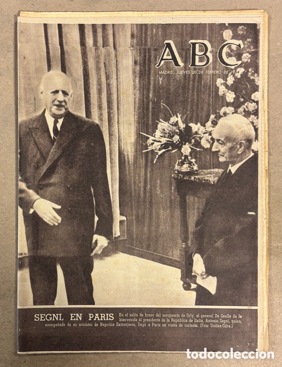 Coleccionismo de revistas y peri&oacute;dicos: ABC (20 FEBRERO 1964) SEGNI CON DE GAULLE EN PAR&Iacute;S, JAMES DEAN CARTEL ESTRENO REBELDE SIN CAUSA