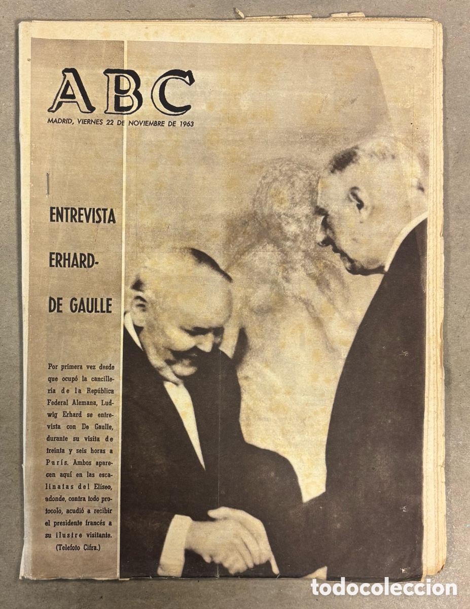 Coleccionismo de revistas y peri&oacute;dicos: ABC (22 NOVIEMBRE 1963) ENTREVISTA ERHARD - DE GAULLE, OPERACI&Oacute;N MILITAR MEDLADEX 5-63 EN ALMER&Iacute;A