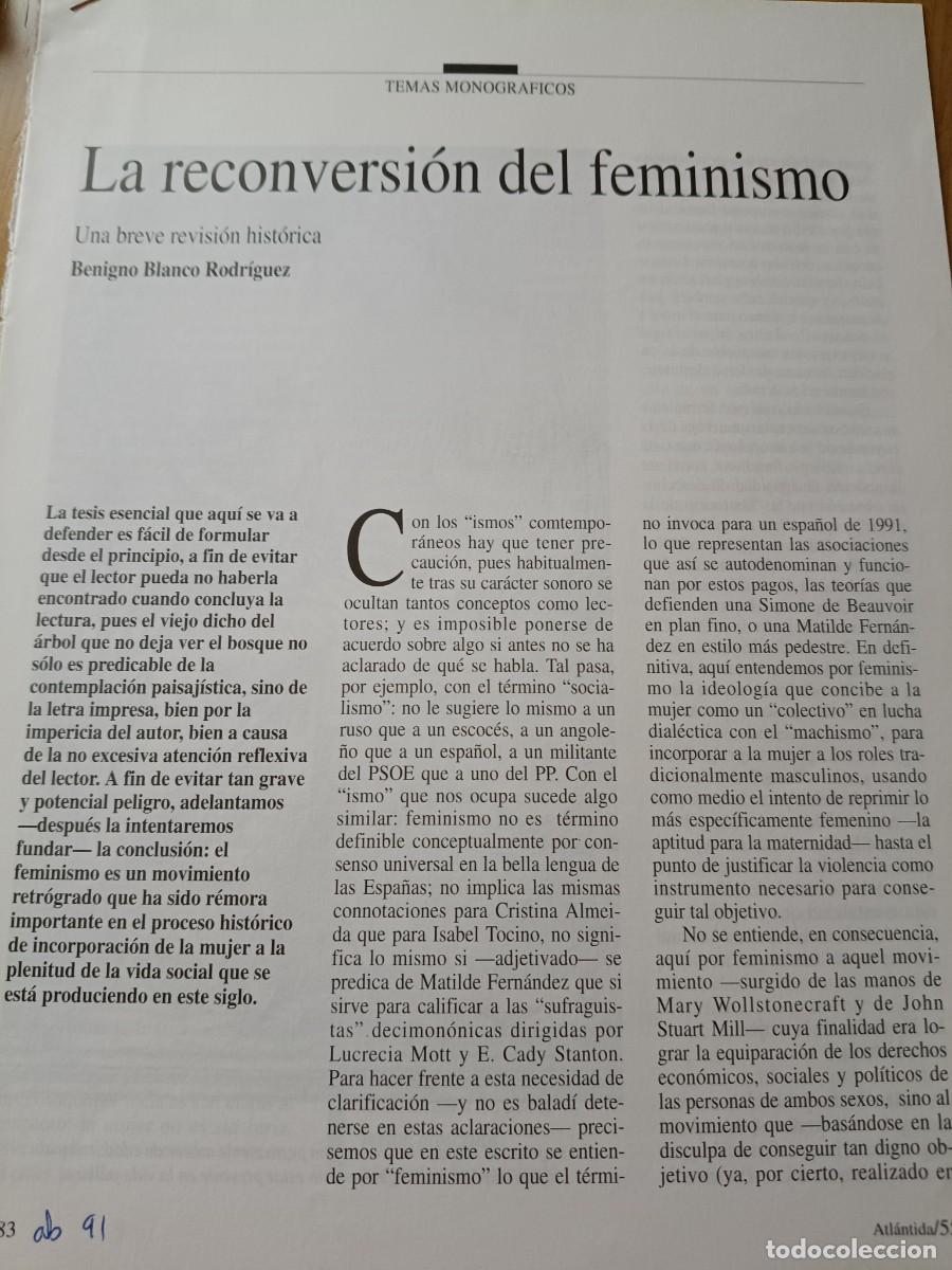 Coleccionismo de revistas y peri&oacute;dicos: RECONVERSI&Oacute;N DEL FEMINISMO EN MOVIMIENTO RETROGRADO CONTRA LA MUJER. 7 P&Aacute;GS REVISTA ATL&Aacute;NTIDA, 1991