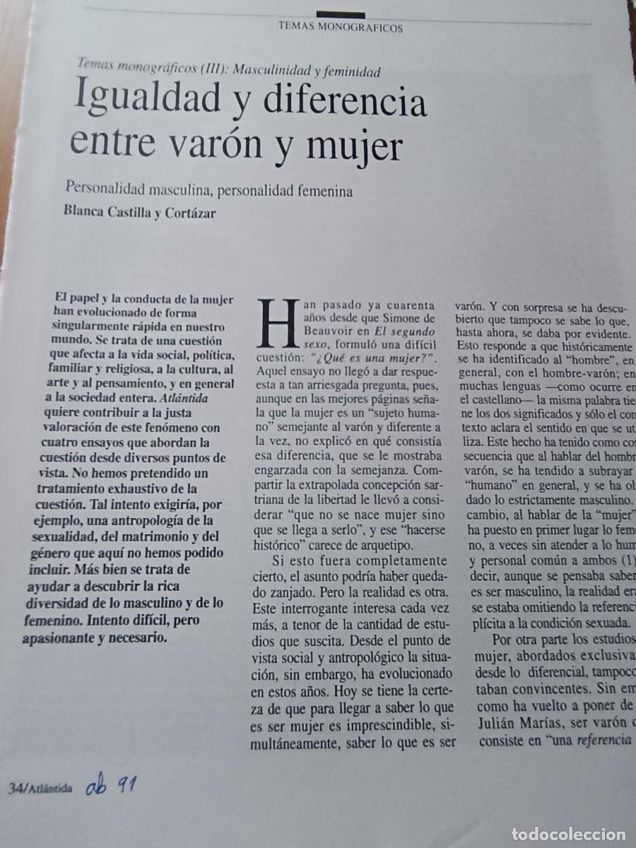 Coleccionismo de revistas y peri&oacute;dicos: IGUALDAD Y DIFERENCIA ENTRE VARON Y MUJER, PERSONALIDAD MASCULINA Y FEMENINA. 9 P&Aacute;GS ATLANTIDA 1991