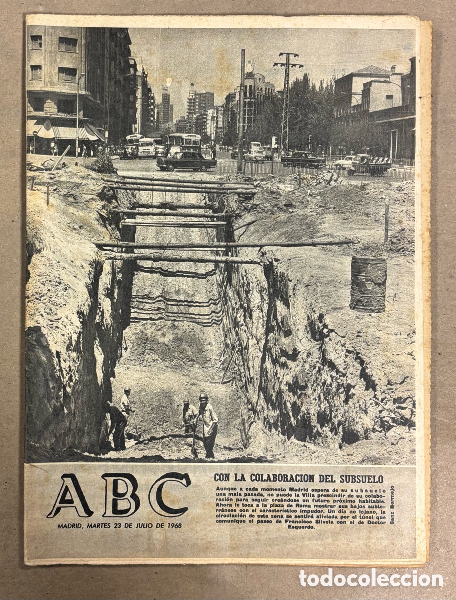 Coleccionismo de revistas y peri&oacute;dicos: ABC (23 JULIO 1968) OBRAS TUNEL PLAZA ROMA DE MADRID, JUAN GENOV&Eacute;S, ESPA&Ntilde;A VENCE A ITALIA COPA DAVIS