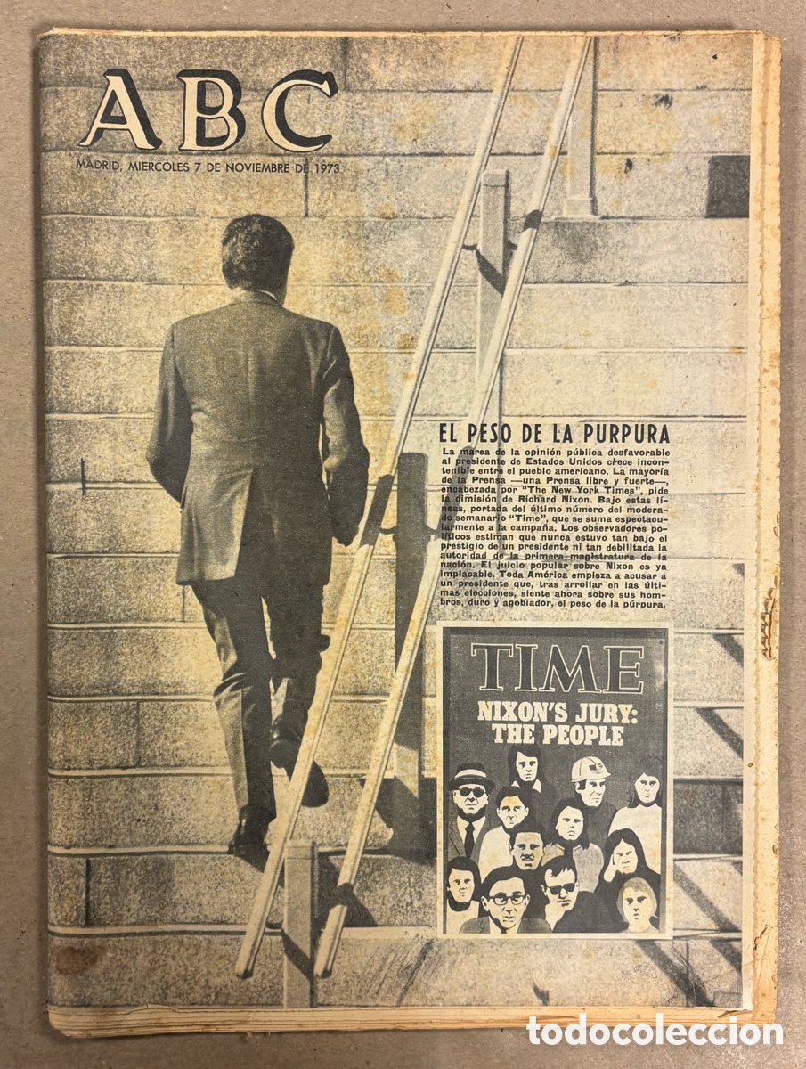Coleccionismo de revistas y peri&oacute;dicos: ABC (7 NOVIEMBRE 1973) PUEBLO AMERICANO CONTRA NIXON, ATL&Eacute;TICO MADRID- DYNAMO BUCAREST COPA EUROPA