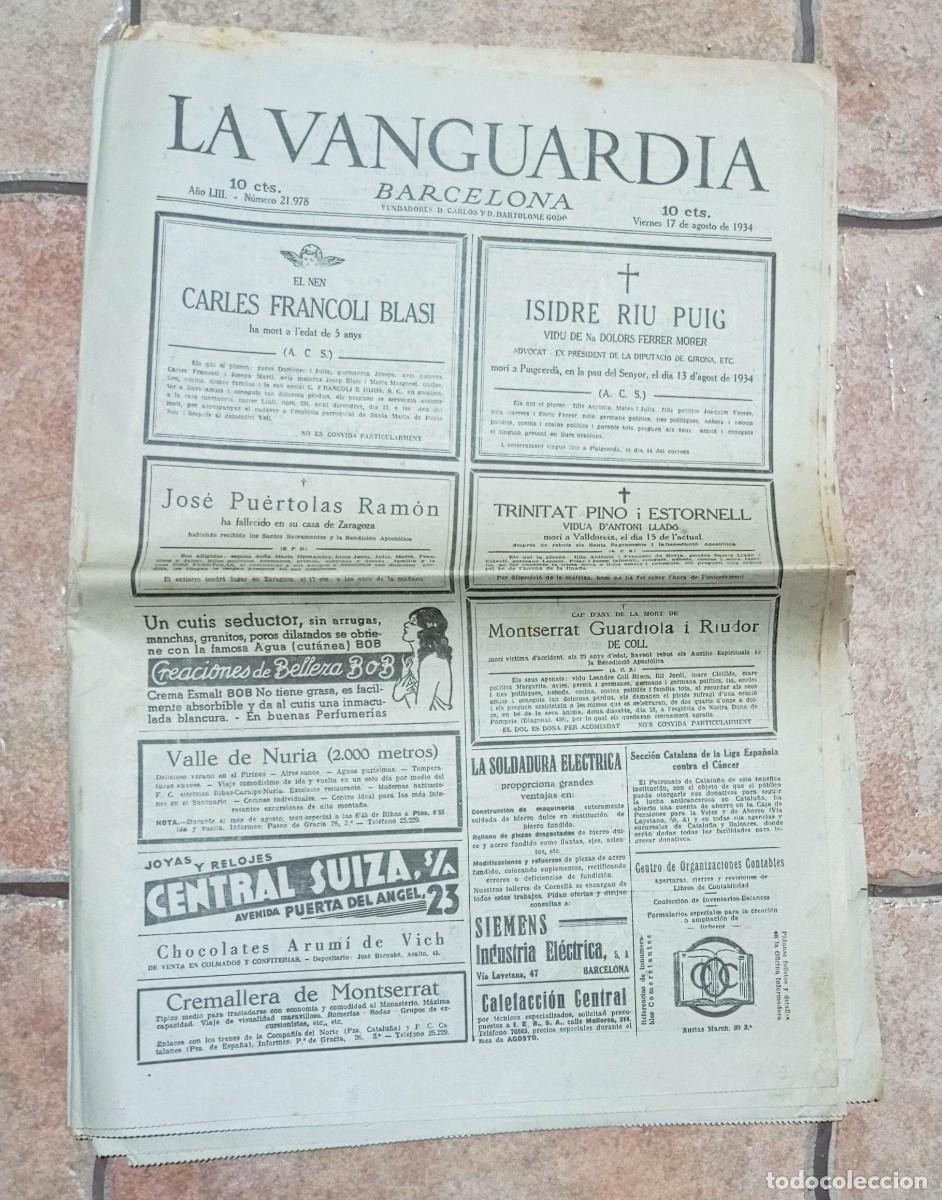 Coleccionismo de revistas y peri&oacute;dicos: LA VANGUARDIA PERIODICO 17 AGOSTO 1934
