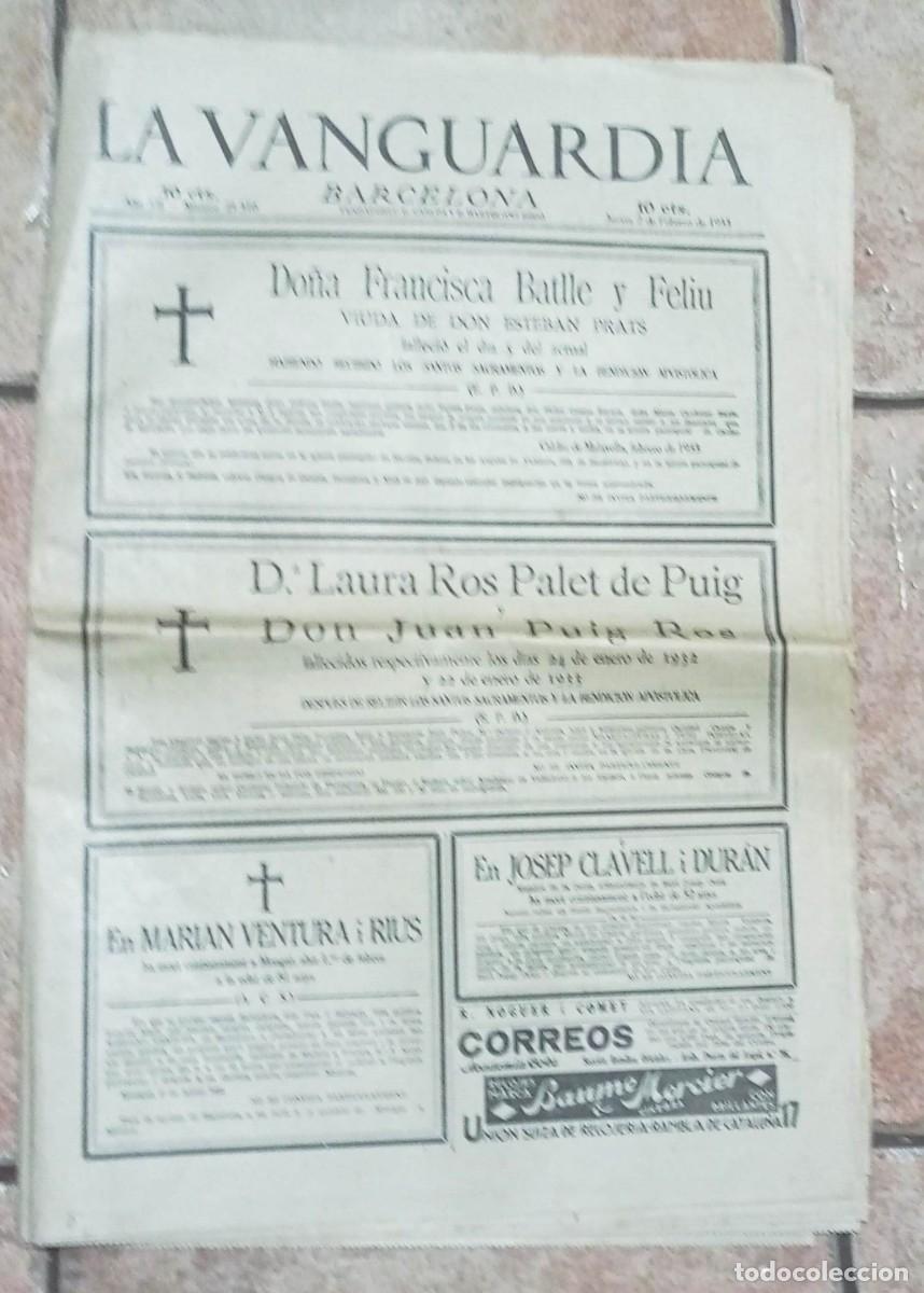 Coleccionismo de revistas y peri&oacute;dicos: LA VANGUARDIA BARCELONA PERIODICO 2 DE FEBRERO 1933 CAVAS PERELADA PECTORAL RICHELET