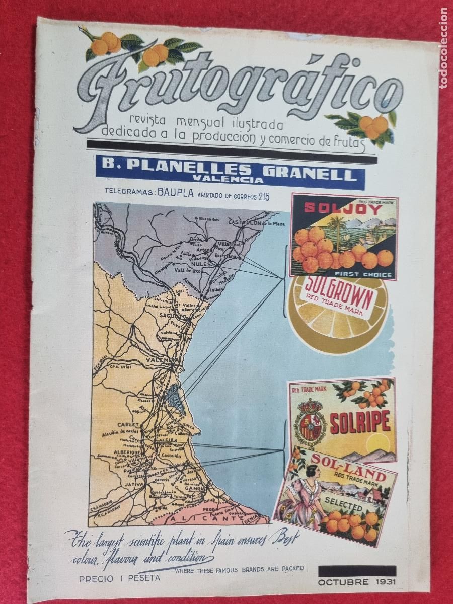 Coleccionismo de revistas y peri&oacute;dicos: REVISTA FRUTOGRAFICO NARANJAS Y FRUTAS 1931 N&ordm; 26 IMPRESA EN VALENCIA CON PUBLICIDAD ORIGINAL