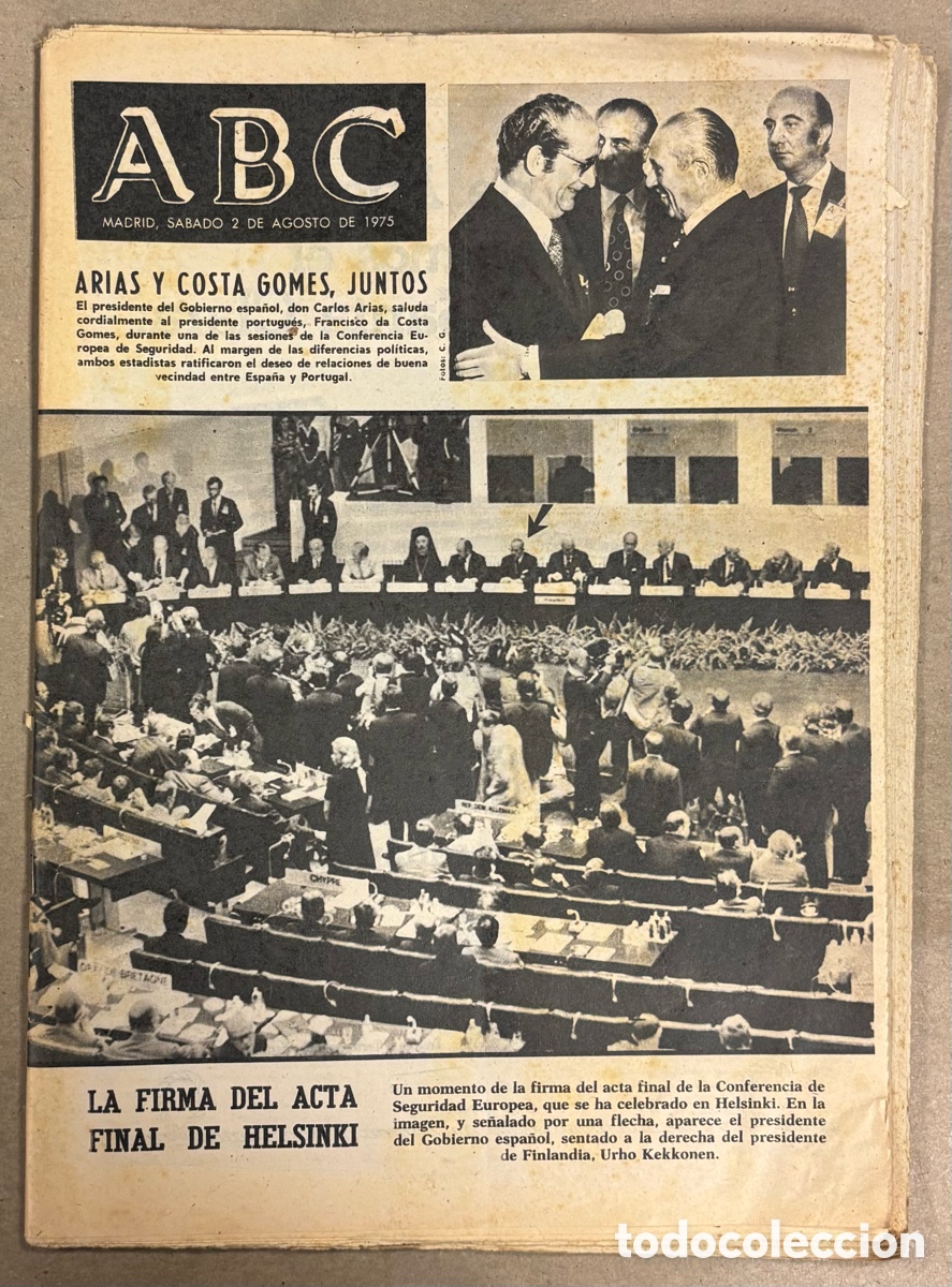 Collection Magazines and Newspapers: ABC (2 AGOSTO 1975) FIRMA ACTA FINAL DE HELSINKI, NACEN TIGRES EN ZOO DE MADRID, CELTA DE VIGO