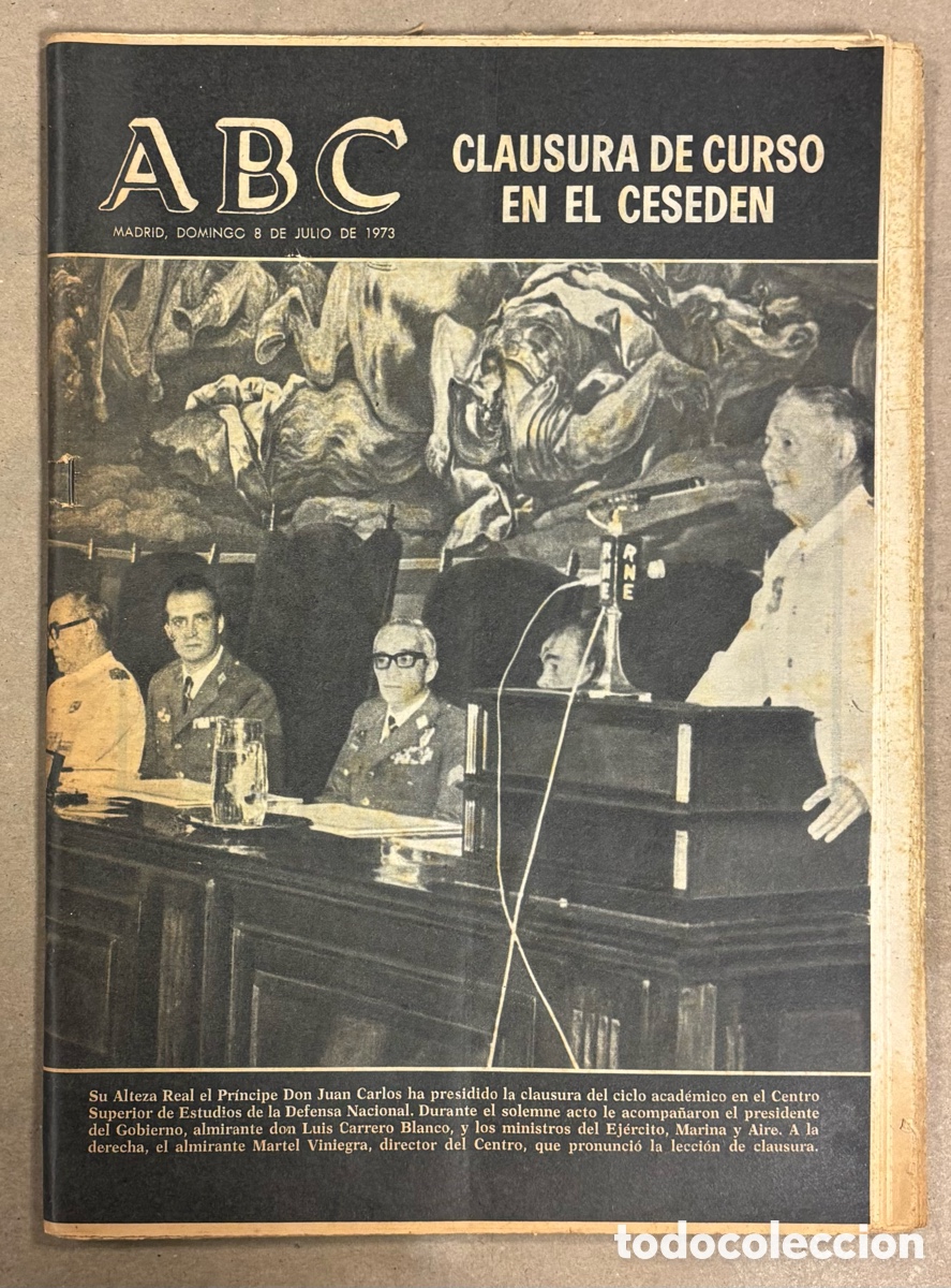 Coleccionismo de revistas y peri&oacute;dicos: ABC (8 JULIO 1973) JUAN CARLOS PRESIDE CLAUSURA CURSO EN EL CESEDEN, PROBLEMAS PESCA CANT&Aacute;BRICO,&hellip;