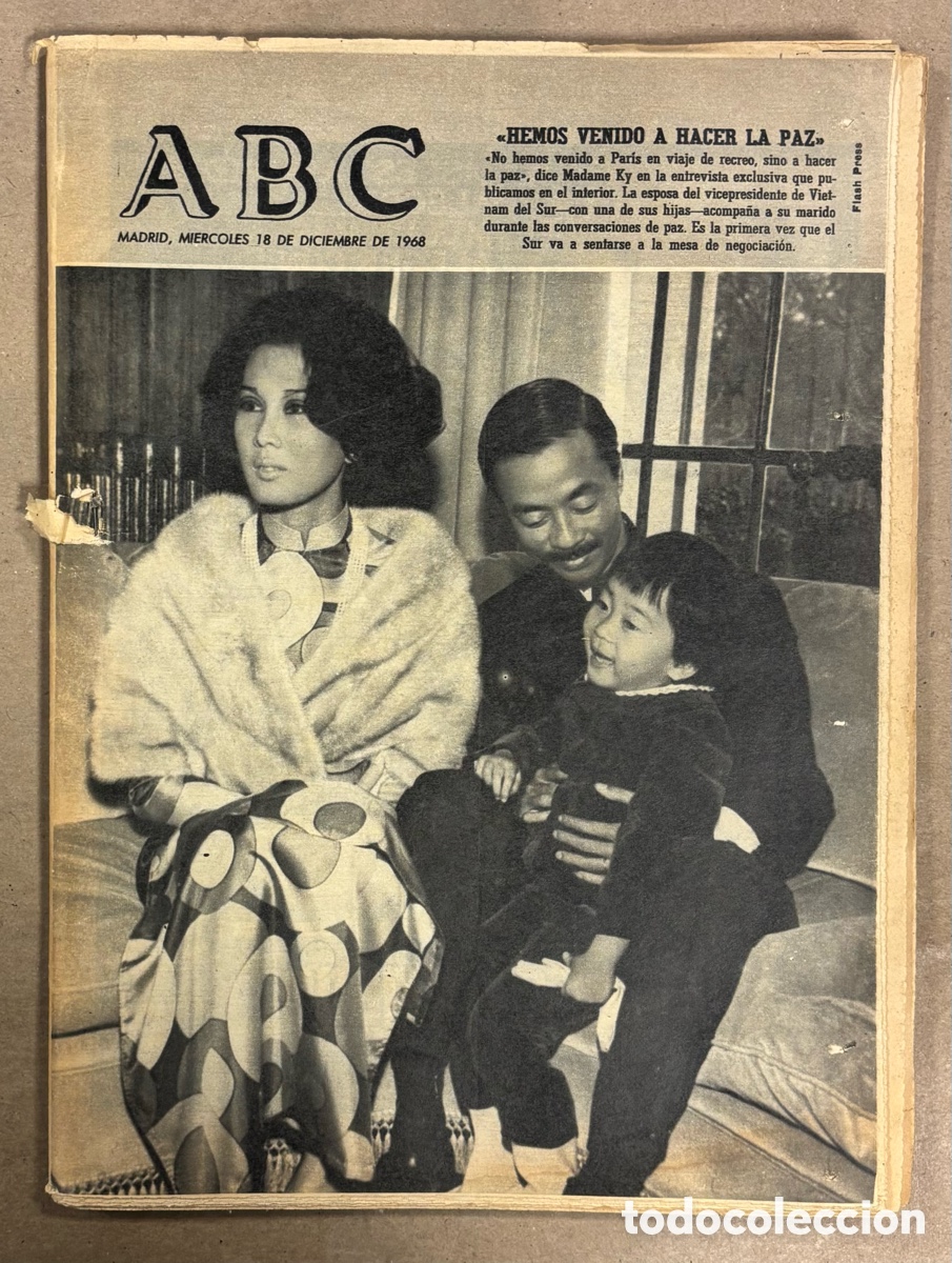 Coleccionismo de revistas y peri&oacute;dicos: ABC (18 DICIEMBRE 1968) MADAME CAO KY VIETNAM DEL SUR, SALOM&Eacute; A EUROVISI&Oacute;N, FERNANDO MORALEDA,..