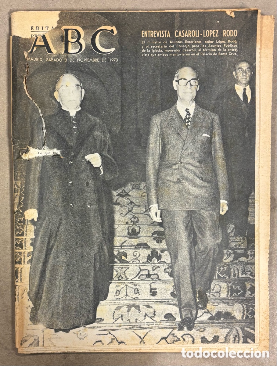 Coleccionismo de revistas y peri&oacute;dicos: ABC (3 NOVIEMBRE 1973) ENTREVISTA CASSSROLI - L&Oacute;PEZ ROD&Oacute;, ALFREDO LANDA,&hellip;
