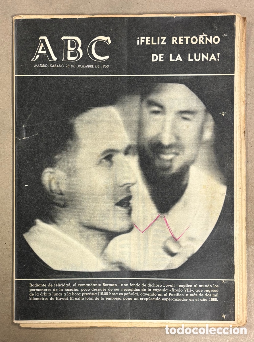 Coleccionismo de revistas y peri&oacute;dicos: ABC (28 DICIEMBRE 1968) VUELTA DE LA LUNA APOLO VIII, OBRAS CIUDAD SAN JUAN DE DIOS ALCAL&Aacute; GUADAIRA,