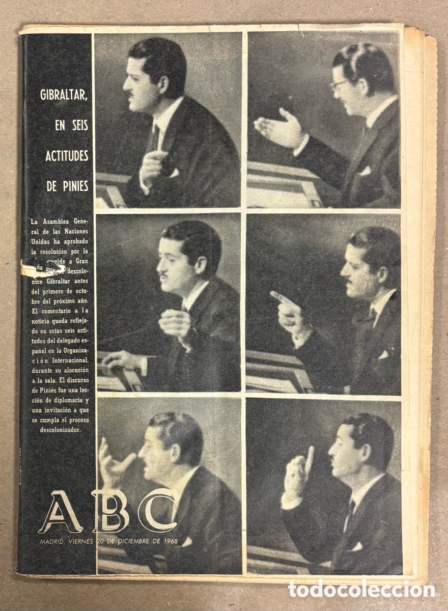 Coleccionismo de revistas y peri&oacute;dicos: ABC (20 DICIEMBRE 1968) GIBRALTAR PINI&Eacute;S EN LA ONU, MISI&Oacute;N APOLO VIII, MANUEL VIOLA, FLORINDA CHICO,