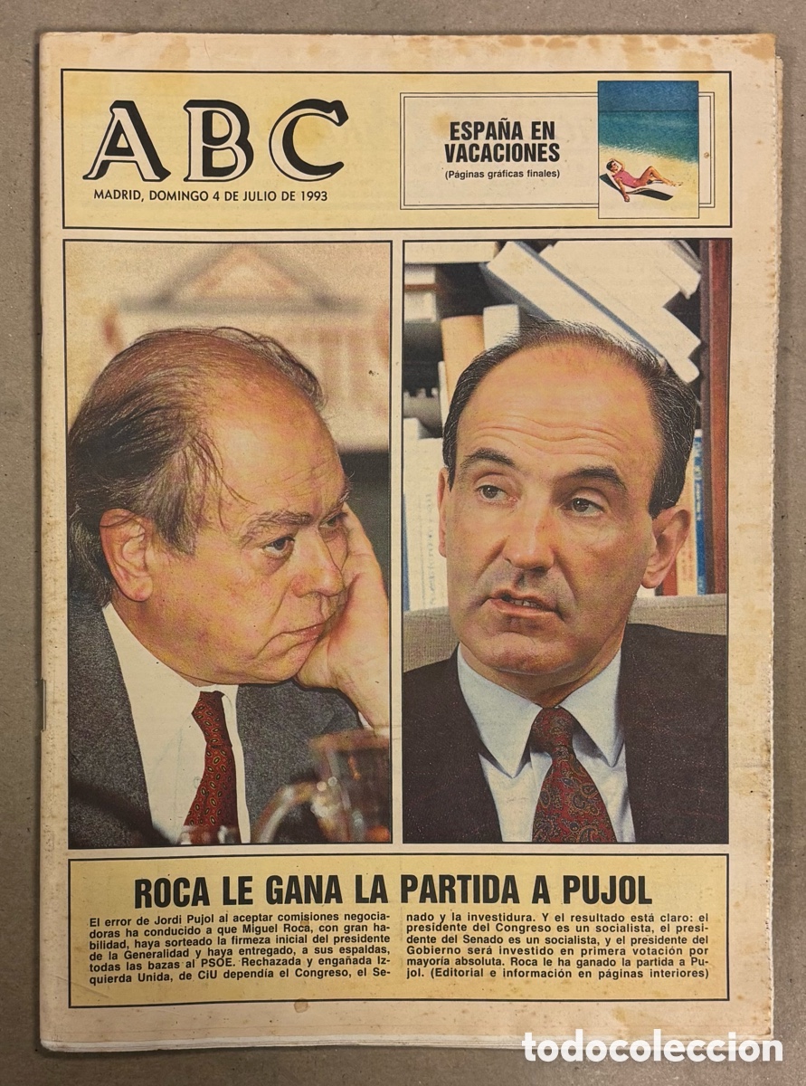 Coleccionismo de revistas y peri&oacute;dicos: ABC (4 JULIO 1993) ROCA LE GANA A PUJOL, PROYECTO COSTA BALLENA ROTA, JUAN OCHOA ESCULTURA