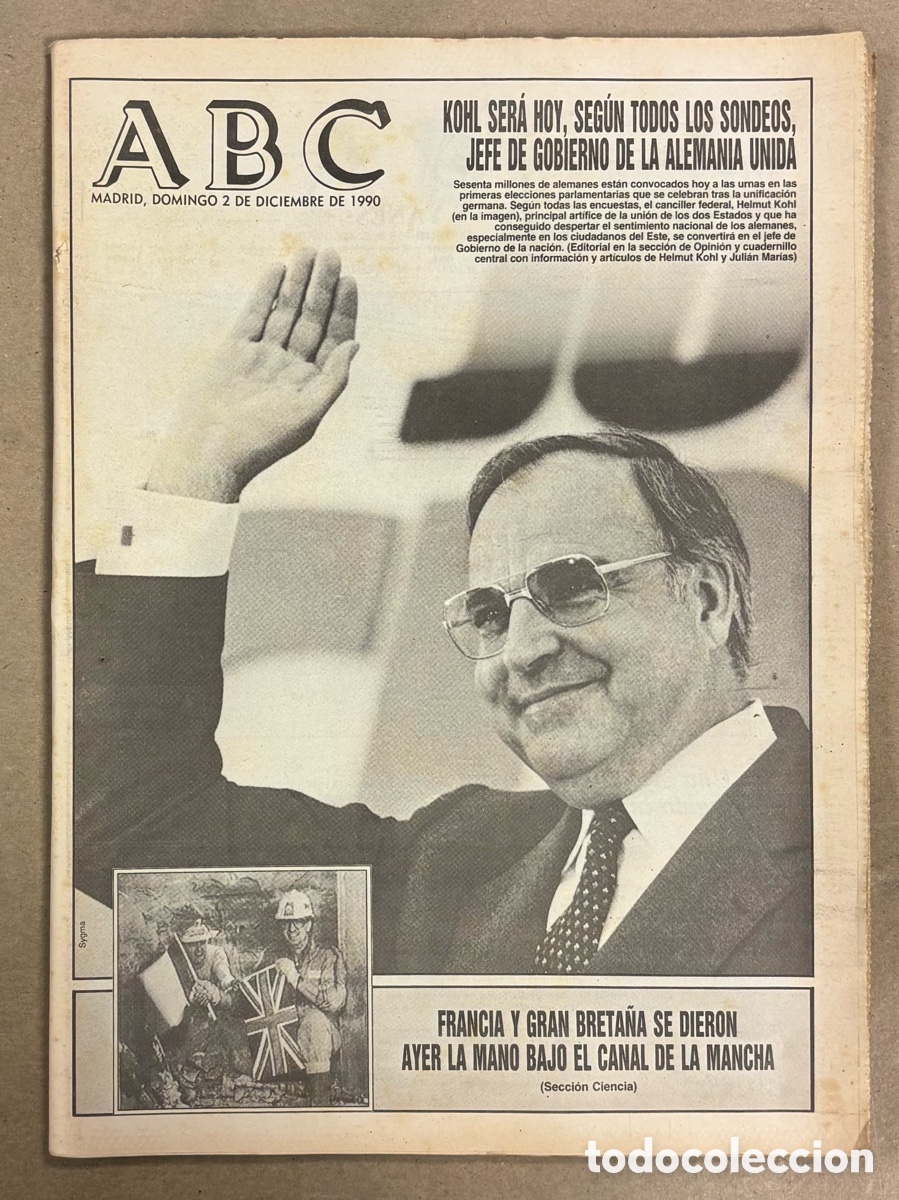 Coleccionismo de revistas y peri&oacute;dicos: ABC (2 DICIEMBRE 1990) ELECCIONES ALEMANIA HELMUT KOHL, TUNEL CANAL DE LA MANCHA, CRISIS GOLFO
