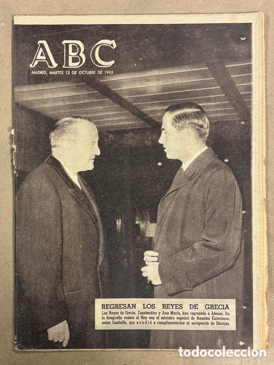 Coleccionismo de revistas y peri&oacute;dicos: ABC (12 OCTUBRE 1965) VISITA REYES GRECIA, &Uacute;LTIMO ATL&Eacute;TICO MADRID - REAL MADRID EN EL METROPOLITANO