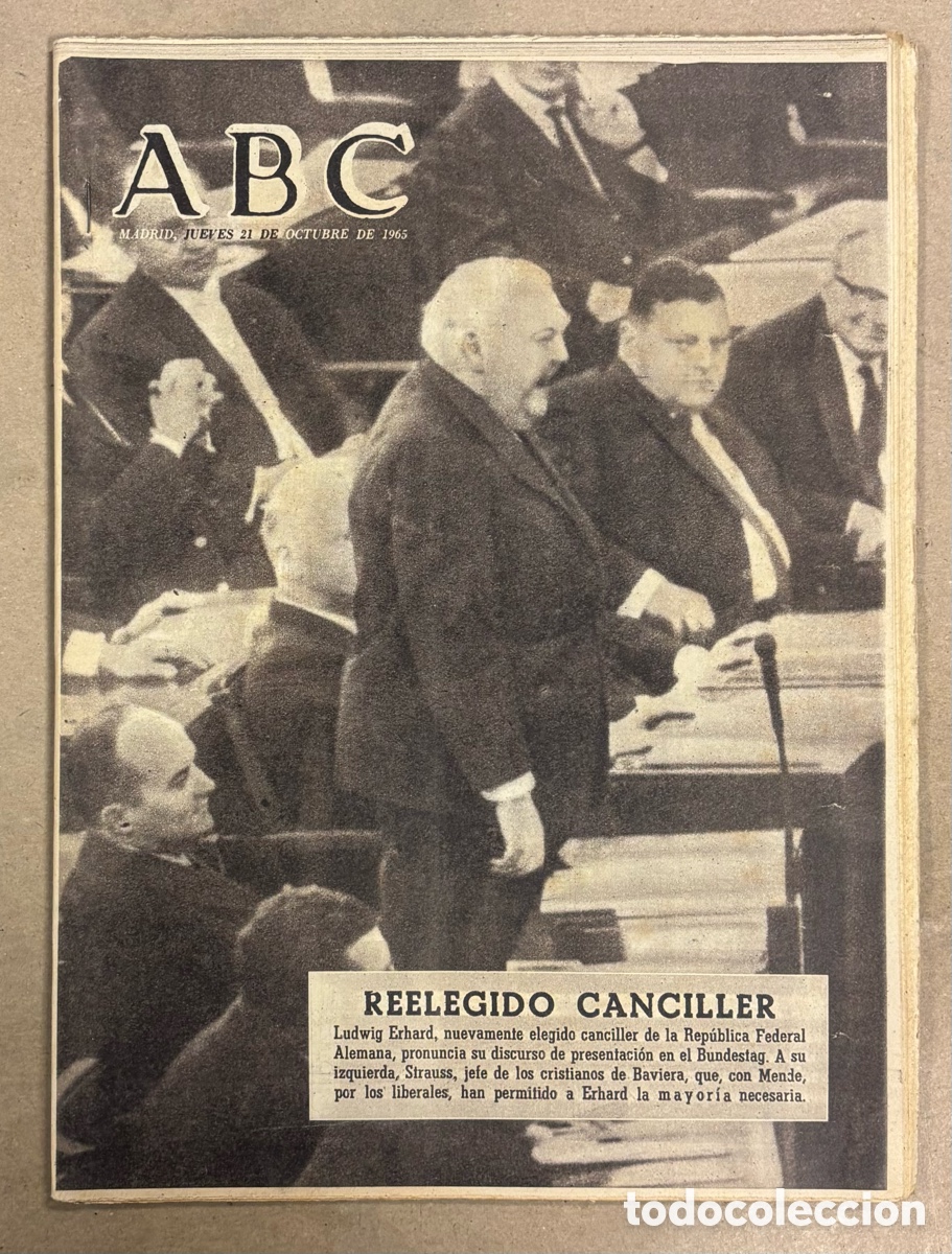 Coleccionismo de revistas y peri&oacute;dicos: ABC (21 OCTUBRE 1965) LUDWIG ERHARD REELEGIDO CANCILLER RFA, ANTONIO MOLINA CARTEL ACTUACI&Oacute;N