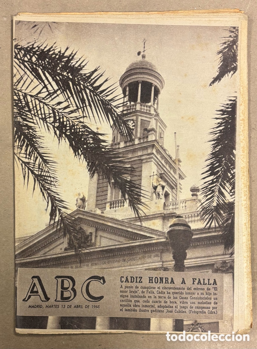 Coleccionismo de revistas y peri&oacute;dicos: ABC (13 ABRIL 1965) C&Aacute;DIZ HONRA A FALLA, REAL MADRID CAMPE&Oacute;N LIGA, PASTOR DE JARAICEJO, SEMANA SANTA
