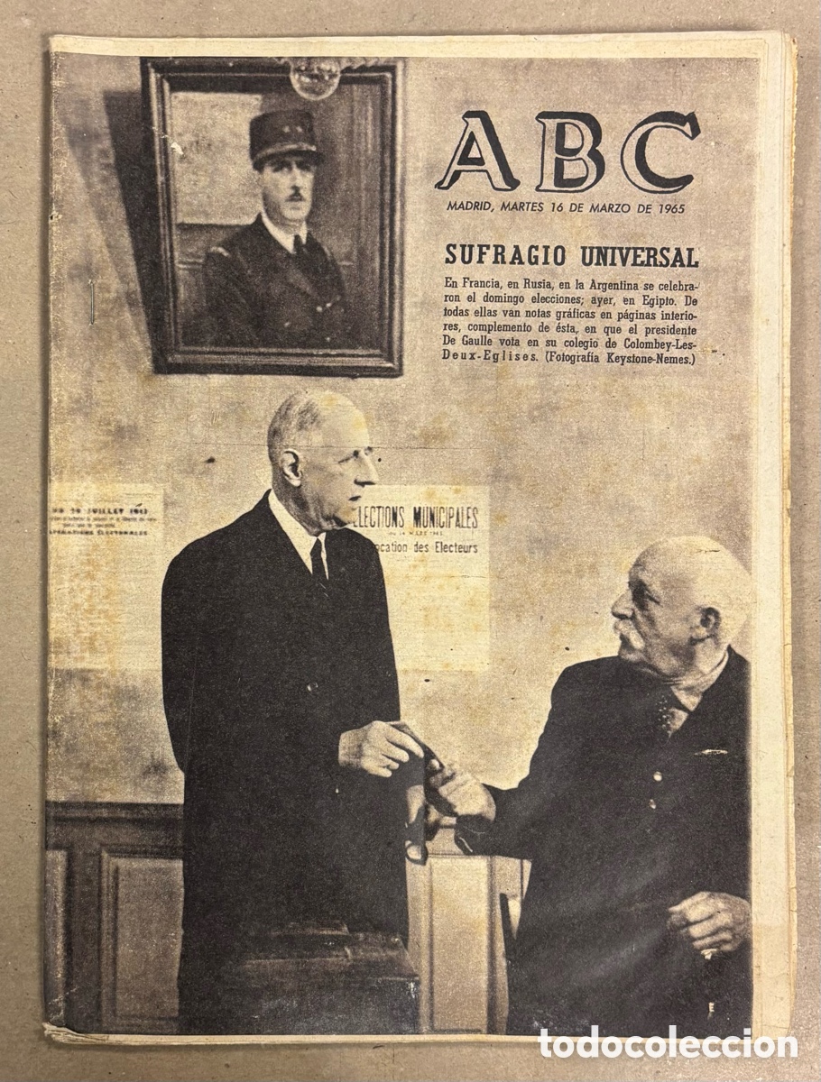 Coleccionismo de revistas y peri&oacute;dicos: ABC (16 MARZO 1965) ELECCIONES EN VARIOS PA&Iacute;SES, TARAZONA, RAFAEL ALBERTI, BAHAMONTES GANA