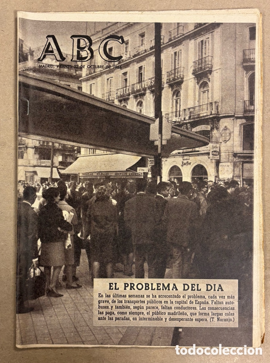 Coleccionismo de revistas y peri&oacute;dicos: ABC (22 OCTUBRE 1965) TRANSPORTE P&Uacute;BLICO PROBLEMA EN ESPA&Ntilde;A, GRACITA MORALES, SEBASTI&Aacute;N MIRANDA