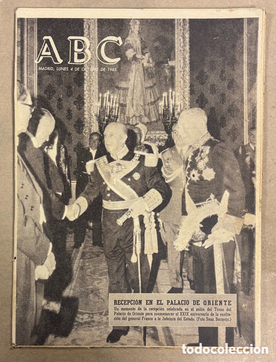 Coleccionismo de revistas y peri&oacute;dicos: ABC (4 OCTUBRE 1965) RECEPCI&Oacute;N FRANCO PALACIO DE ORIENTE, LOS CANASTEROS ROC&Iacute;O JURADO, PESCA EN LA A