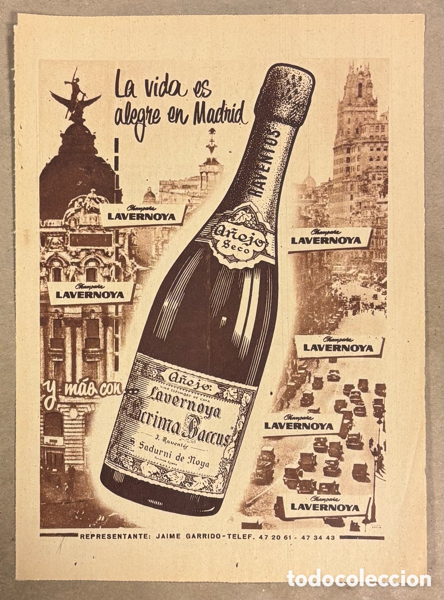 Coleccionismo de revistas y peri&oacute;dicos: CAVA LAVERNOYA LACRIMA BACCUS DE J. RAVENT&Oacute;S..ANUNCIO PUBLICITARIO PERI&Oacute;DICO ABC A&Ntilde;O 1956