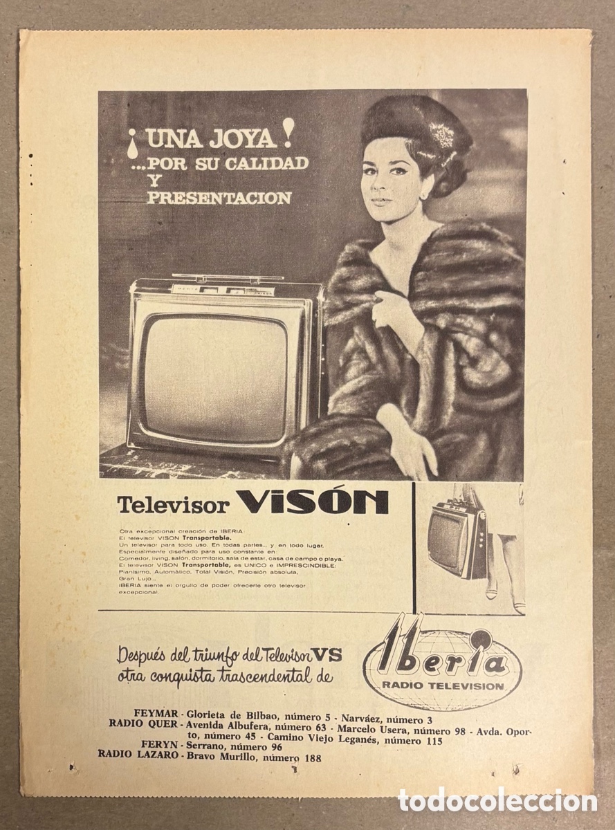Coleccionismo de revistas y peri&oacute;dicos: TELEVISOR VIS&Oacute;N IBERIA RADIO TELEVISI&Oacute;N. ANUNCIO PUBLICITARIO PERI&Oacute;DICO ABC A&Ntilde;O 1963