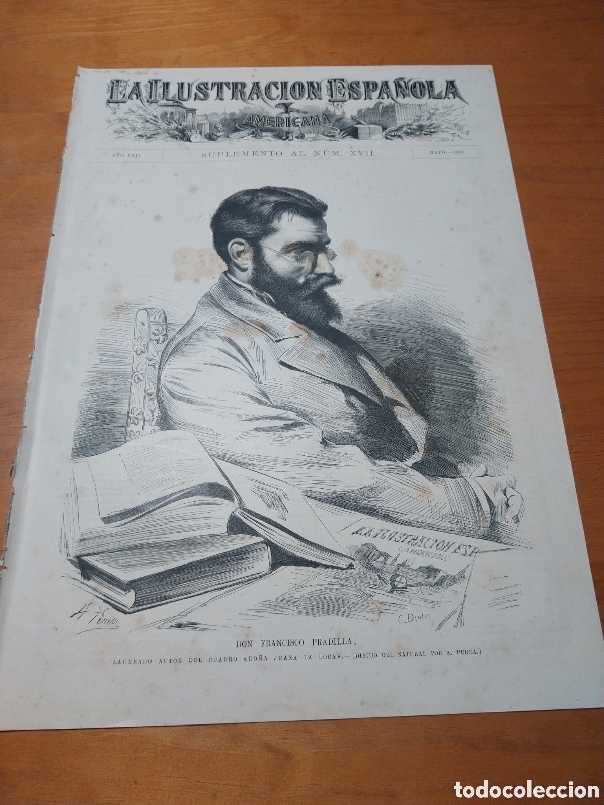 Coleccionismo de revistas y peri&oacute;dicos: LA ILUSTRACI&Oacute;N ESPA&Ntilde;OLA. SUPLEMENTO. 1878 . PINTOR DON FRANCISCO PRADILLA