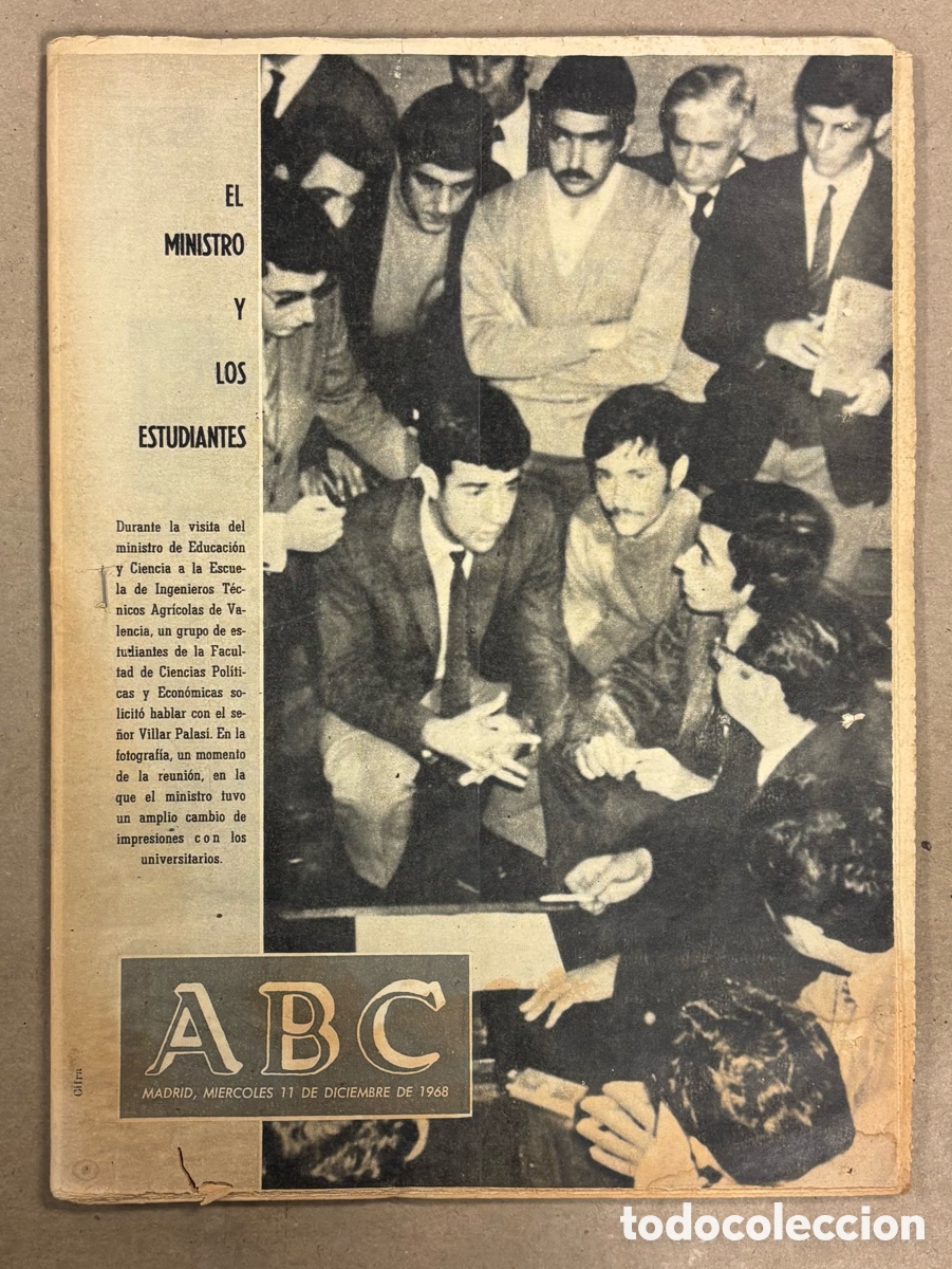 Coleccionismo de revistas y peri&oacute;dicos: ABC (11 DICIEMBRE 1968) EL MINISTRO Y LOS ESTUDIANTES, ALMIRANTE GUILL&Eacute;N, JULIA GUTI&Eacute;RREZ CABA,