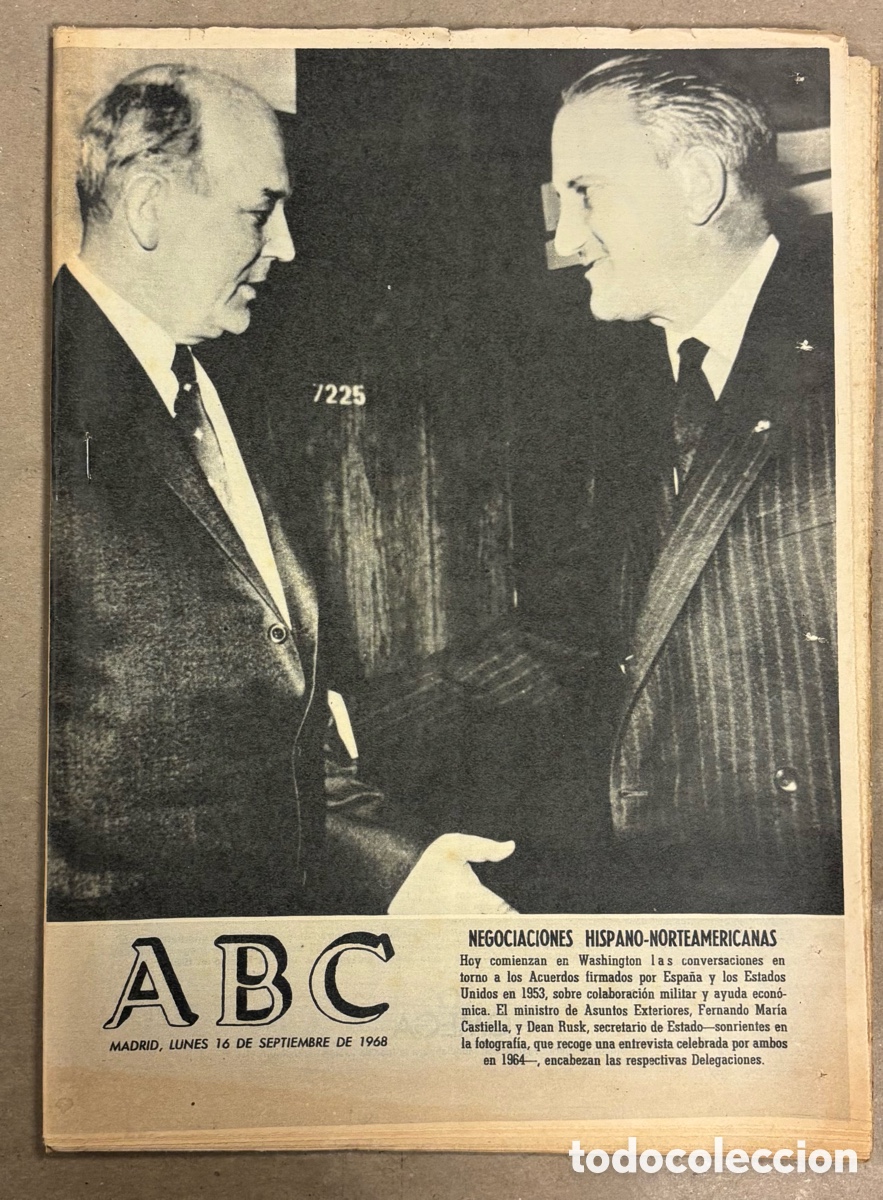 Coleccionismo de revistas y peri&oacute;dicos: ABC (16 SEPTIEMBRE 1968) NEGOCIACIONES HISPANO-NORTEAMERICANAS, VALLE DE VALDE&Oacute;N, PEDRE&Ntilde;A CAMPE&Oacute;N ES