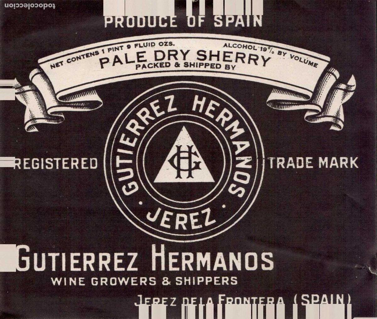 Coleccionismo de revistas y peri&oacute;dicos: ETIQUETA VINO PALE DRY SHERRY GUTIERREZ HERMANOS JEREZ DE LA FRONTERA