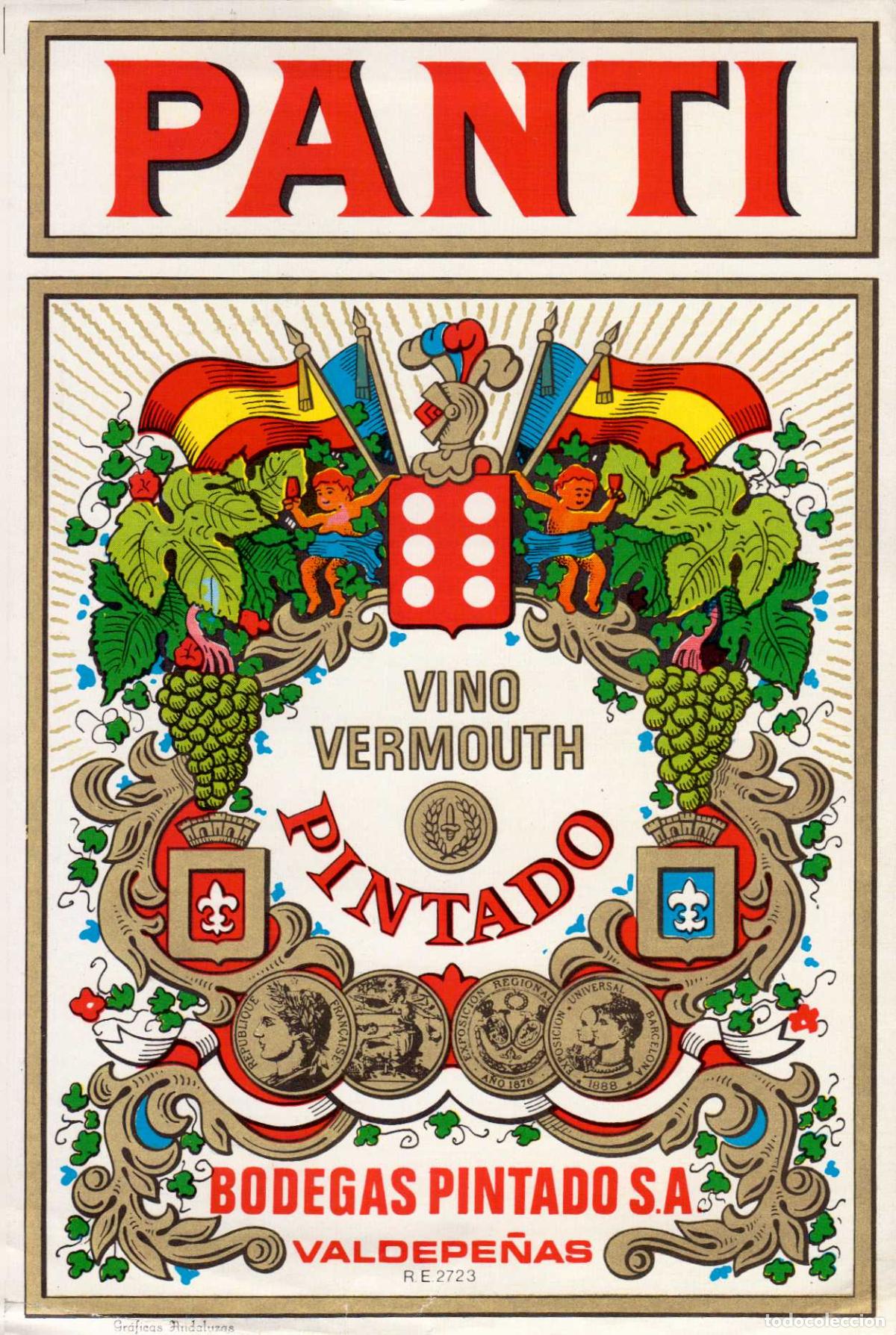 Coleccionismo de revistas y peri&oacute;dicos: ETIQUETA VINO VERMOUTH PINTADO BODEGAS PINTADO VALDEPE&Ntilde;AS