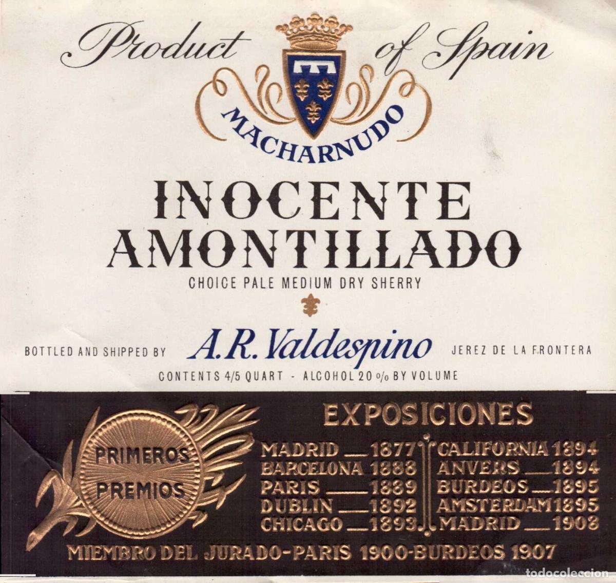 Coleccionismo de revistas y peri&oacute;dicos: ETIQUETA VINO MACHARNUDO INOCENTE AMONTILLADO VALDESPINO