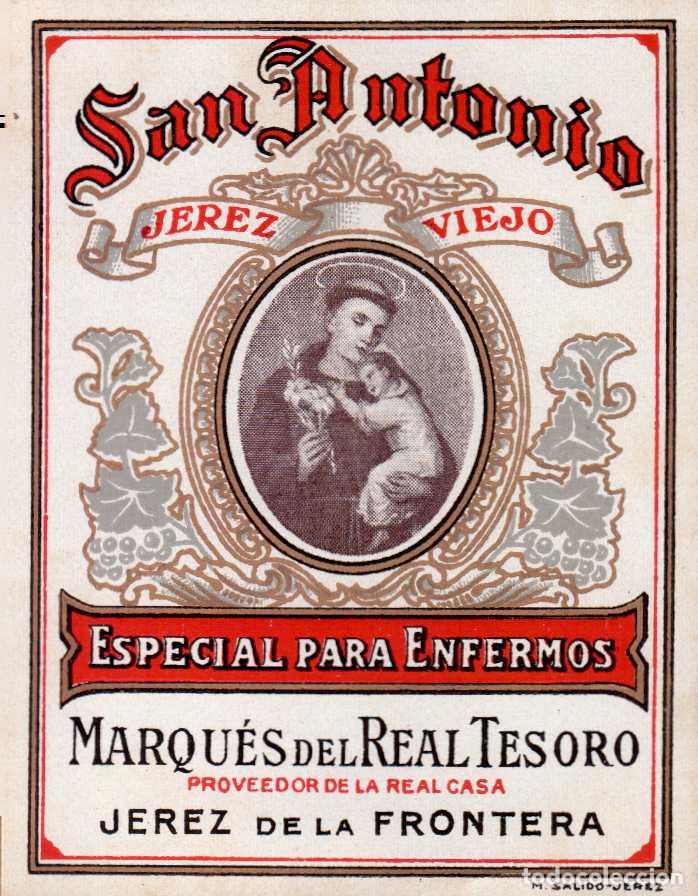 Coleccionismo de revistas y peri&oacute;dicos: ETIQUETA PEQUE&Ntilde;ITA VINO SAN ANTONIO ESPECIAL ENFERMOS MARQUES DEL REAL TESORO