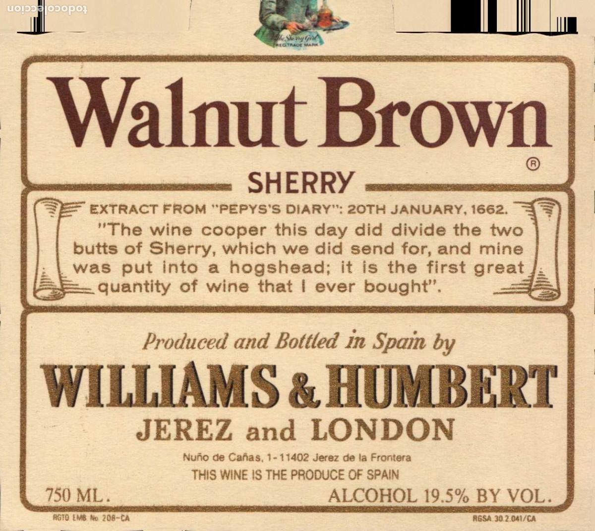 Coleccionismo de revistas y peri&oacute;dicos: ETIQUETA WALNUT BROWN SHERRY JEREZ AND LONDON