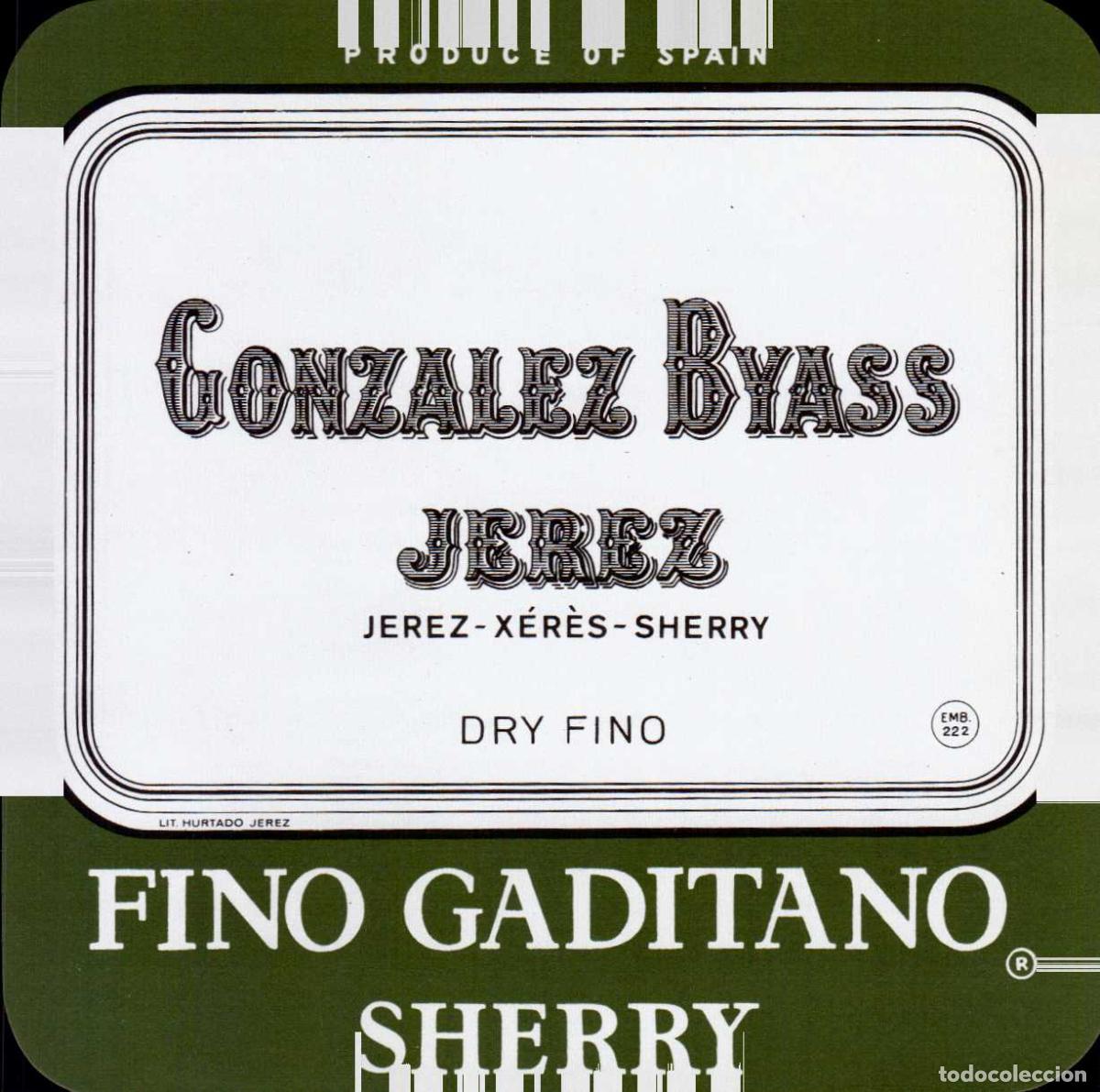 Coleccionismo de revistas y peri&oacute;dicos: ETIQUETA VINO FINO GADITANO SHERRY GONZALEZ BYASS JEREZ DE LA FRONTERA