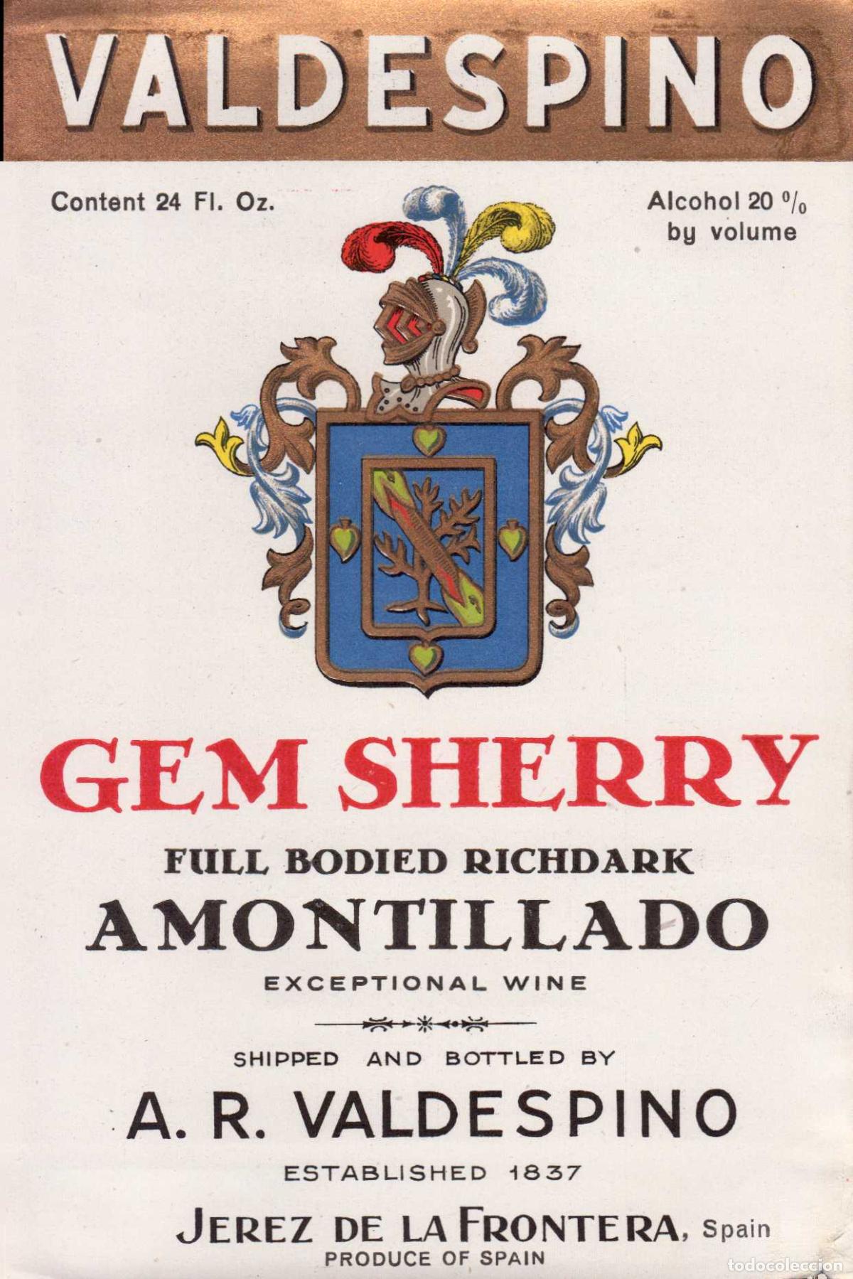 Coleccionismo de revistas y peri&oacute;dicos: ETIQUETA VINO AMONTILLADO GEMSHERRY A.R. VALDEPINO