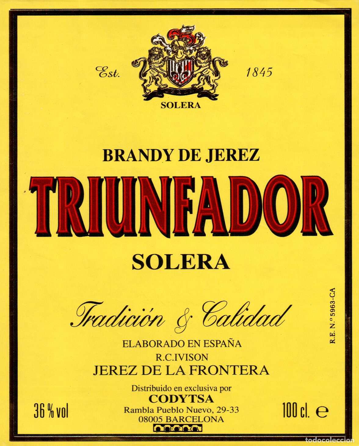 Coleccionismo de revistas y peri&oacute;dicos: ETIQUETA BRANDY DE JEREZ TRIUNFADOR