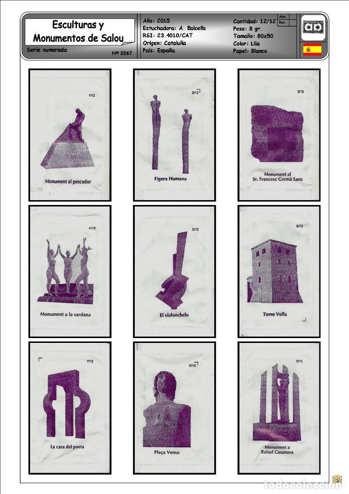 Sachets de sucre de collection: 2267 SERIE SOBRES DE AZ&Uacute;CAR: ESCULTURAS Y MONUMENTOS DE SALOU. MODELO LILA. EST. : A. BALCELLS 12/12