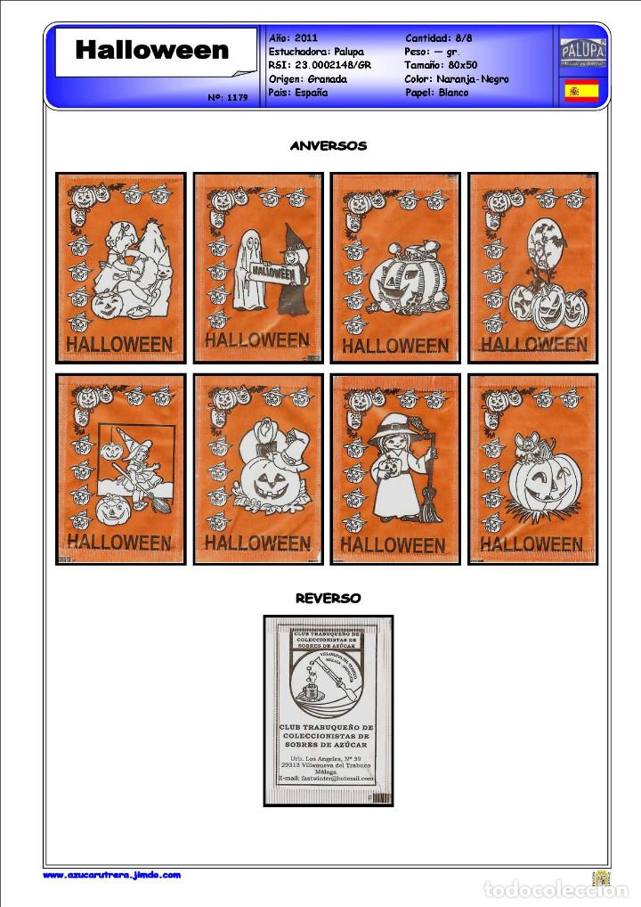 Sammlung von Zuckerbeuteln: 1179 SERIE SOBRES DE AZ&Uacute;CAR: HALLOWEEN. EST. : PALUPA 8/8