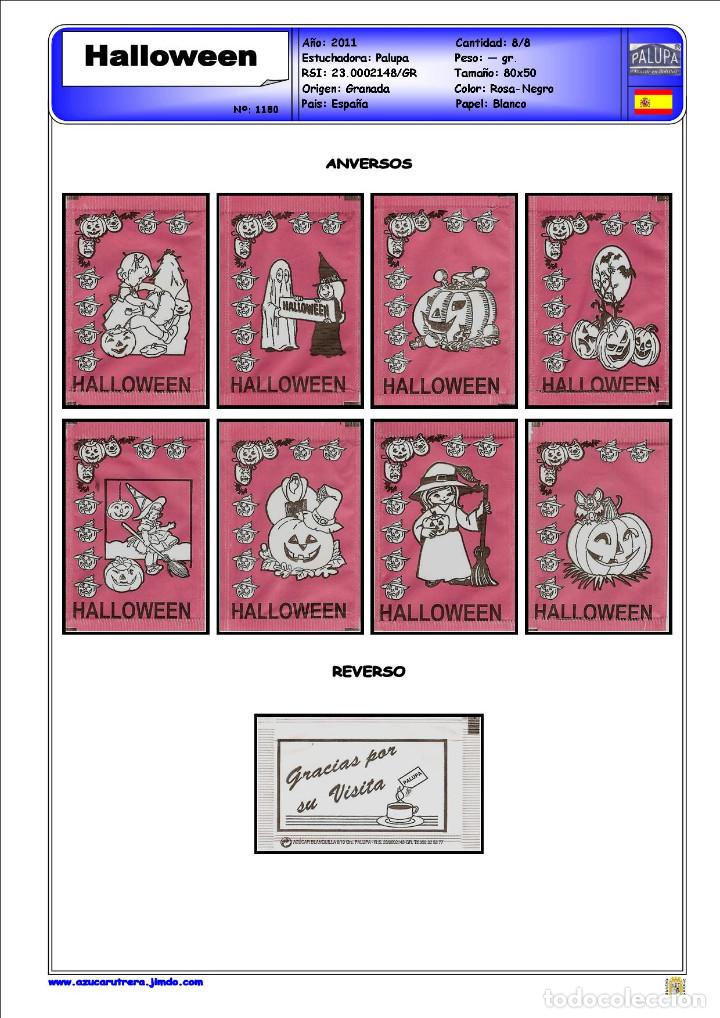 Sammlung von Zuckerbeuteln: 1180 SERIE SOBRES DE AZ&Uacute;CAR: HALLOWEEN. EST. : PALUPA 8/8