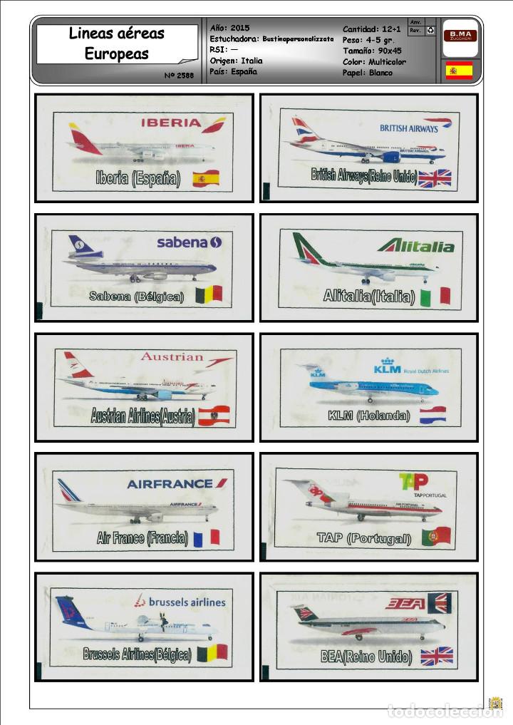 Collection sugar packets: 2588 SERIE SOBRES DE AZ&Uacute;CAR: LINEAS AEREAS EUROPEAS. EST. : BUSTINAPERSONALIZZATA 13/13