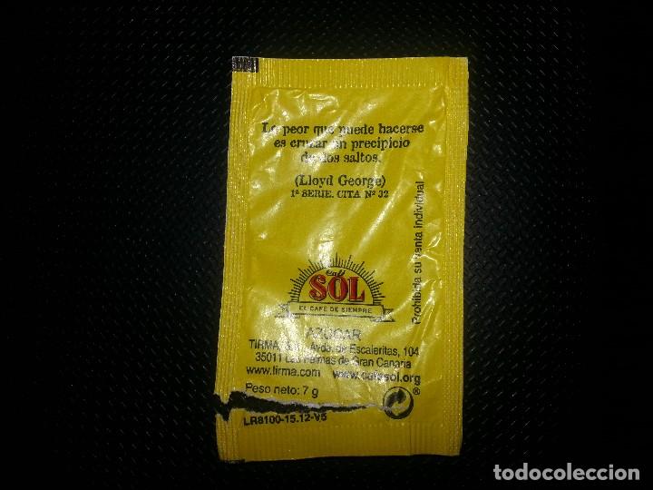 Sobres de az&uacute;car de colecci&oacute;n: Sobre de Az&uacute;car de Caf&eacute; Sol, Ref:0202, con citas - Foto 1