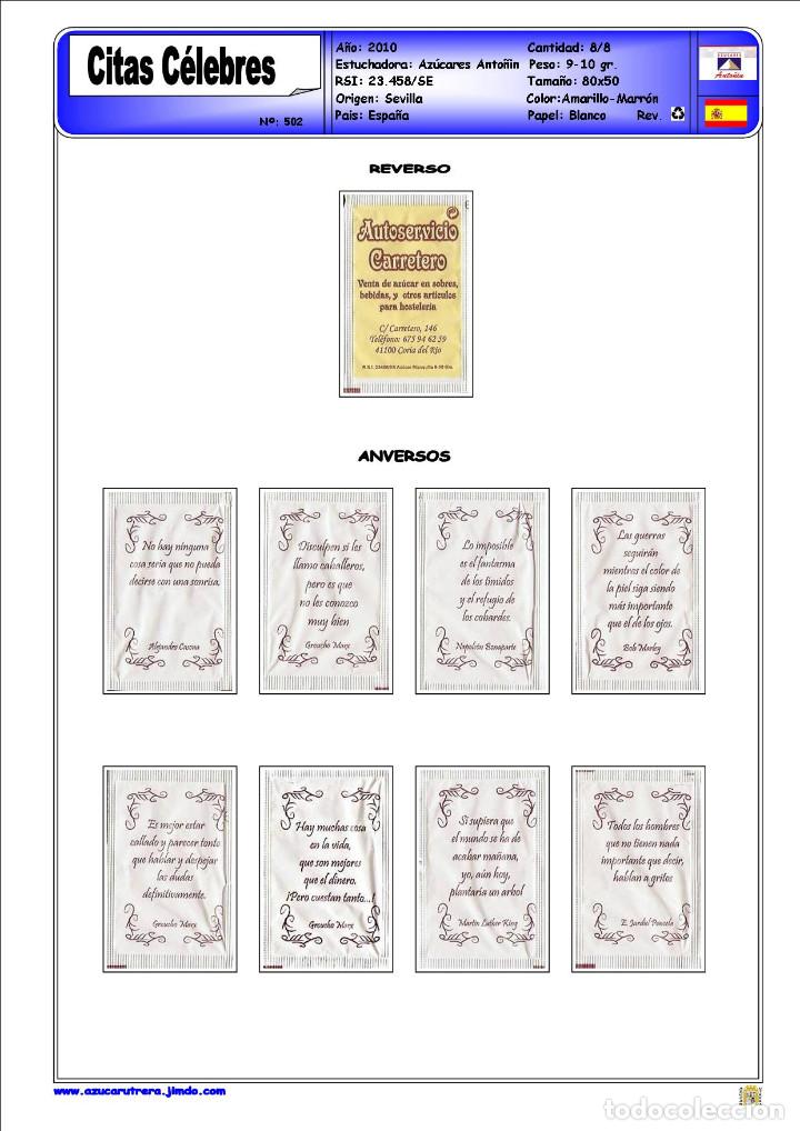 Sammlung von Zuckerbeuteln: 0502 SERIE SOBRES DE AZ&Uacute;CAR: CITAS CELEBRES. AUTOSERVICIO CARRETERO. EST.: A. ANTO&Ntilde;IN. 8/8