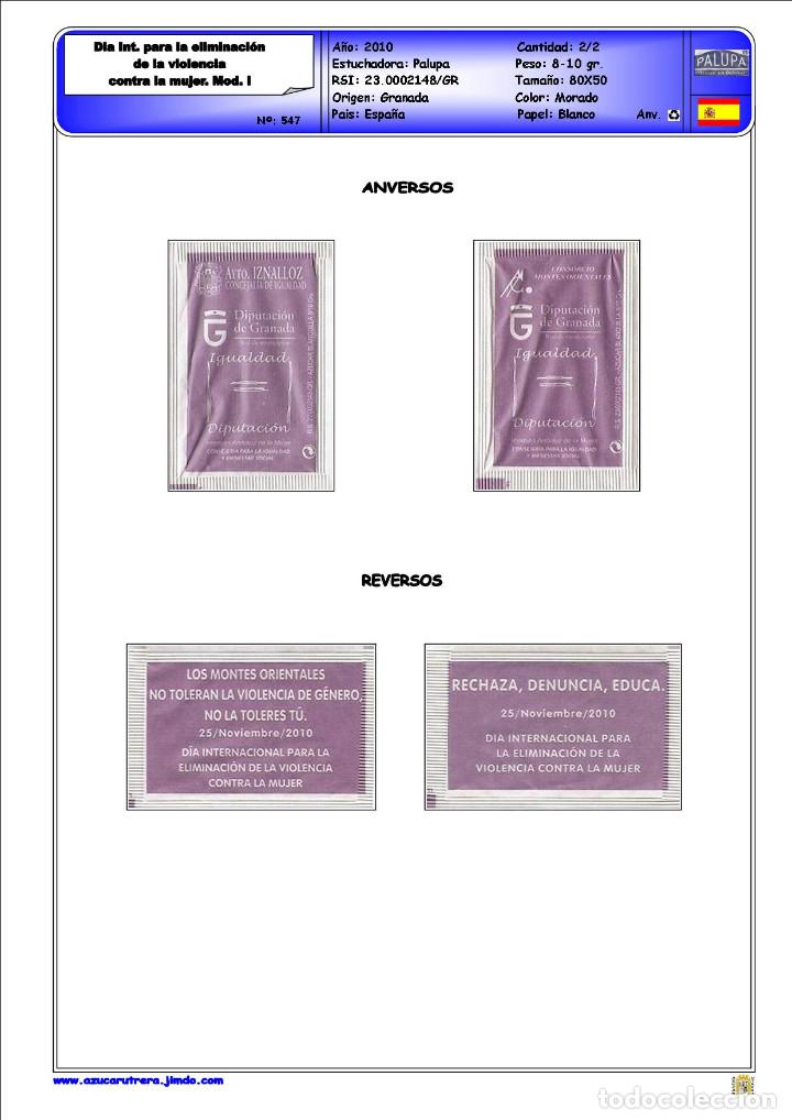 Sachets de sucre de collection: 0547 SERIE SOBRES DE AZ&Uacute;CAR: DIA INT ELIMINACION VIOLENCIA MUJER. MOD. 1. EST.: PALUPA. 2/2