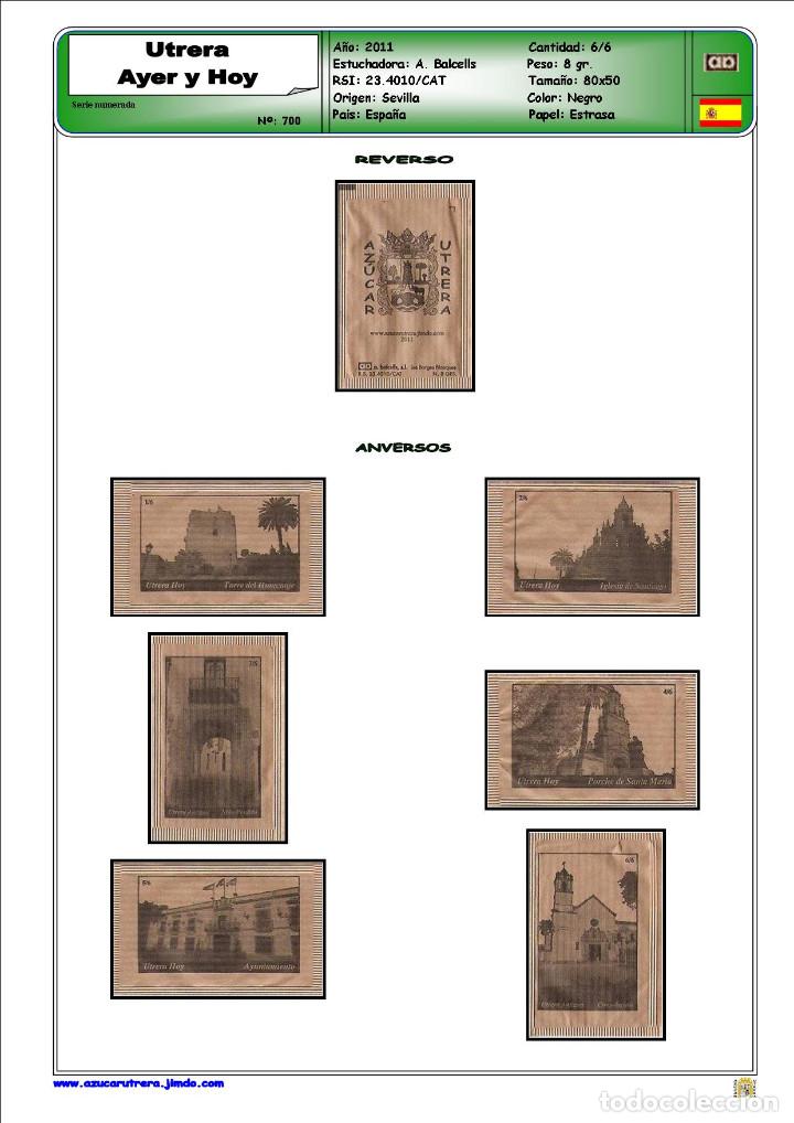 Sammlung von Zuckerbeuteln: 700 SERIE SOBRES DE AZ&Uacute;CAR: UTRERA AYER Y HOY. EST. : A. BALCELLS 6/6