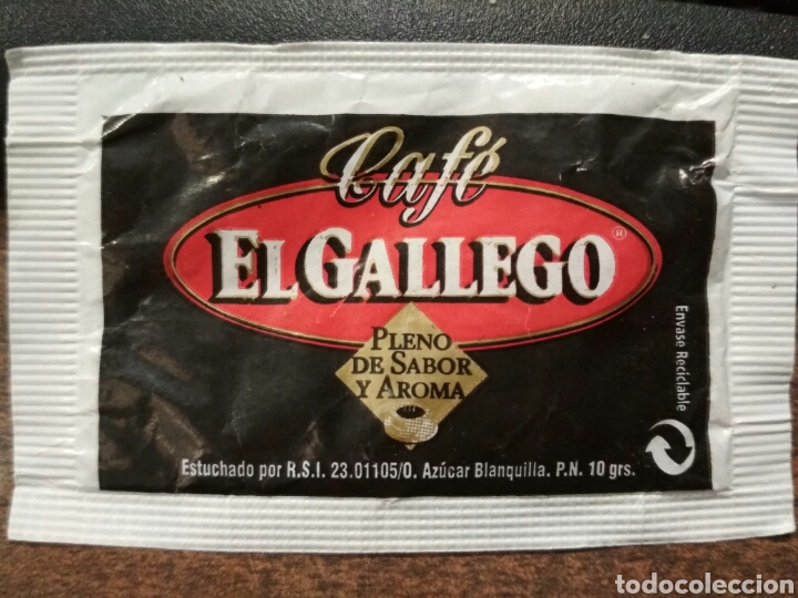 Sobres de az&uacute;car de colecci&oacute;n: Sobre de az&uacute;car de Caf&eacute; El Gallego. 10 gr. - Foto 1