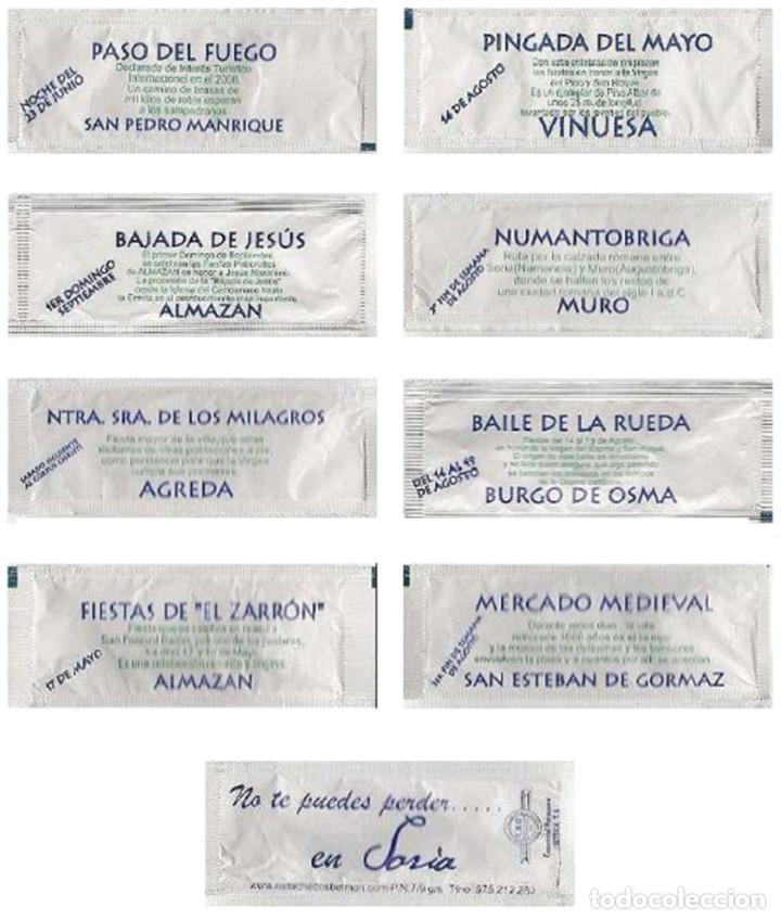 Sachets de sucre de collection: 0333 SERIE SOBRES DE AZ&Uacute;CAR: No te puedes perder...en Soria. EST. : Estuchados Belmon 8/8