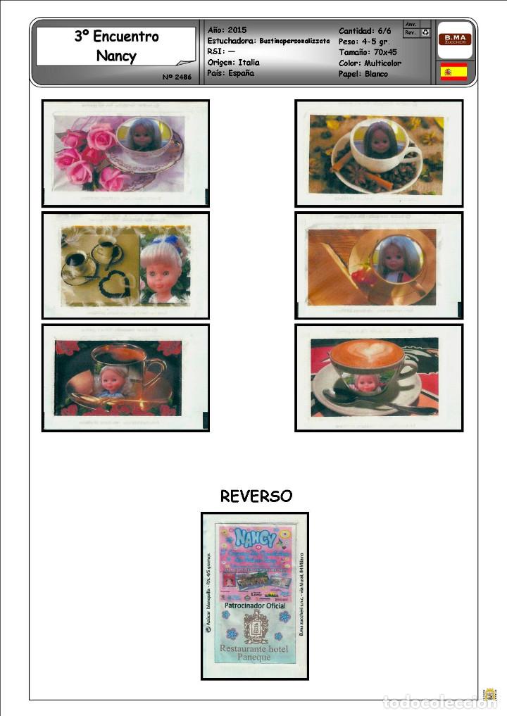 Sammlung von Zuckerbeuteln: 2486 SERIE SOBRES DE AZ&Uacute;CAR: 3&ordm; Encuentro Nancys. EST. : Bustinapersonalizzata 6/6