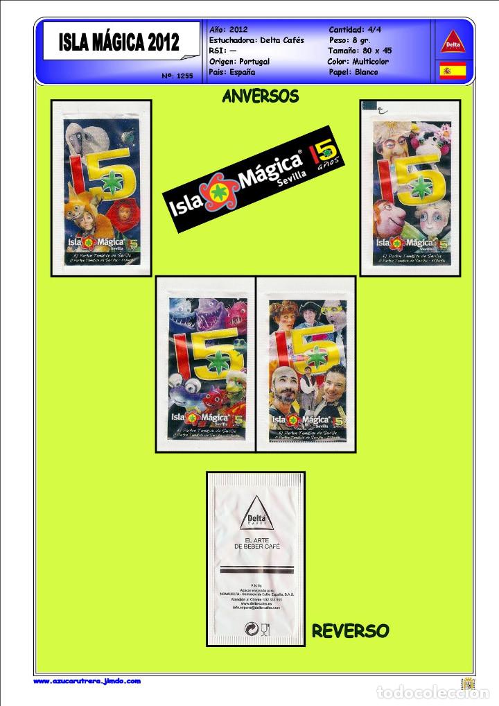 Sachets de sucre de collection: 1255 SERIE SOBRES DE AZ&Uacute;CAR: ISLA MAGICA 2012. EST. : DELTA CAF&Eacute;S 4/4