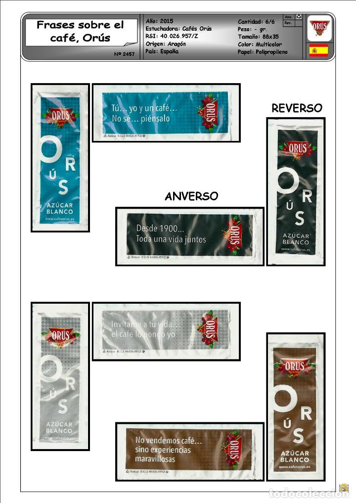 Sachets de sucre de collection: 2457 SERIE SOBRES DE AZ&Uacute;CAR: FRASES SOBRE EL CAF&Eacute;. OR&Uacute;S. EST. : NAVAREST 6/6